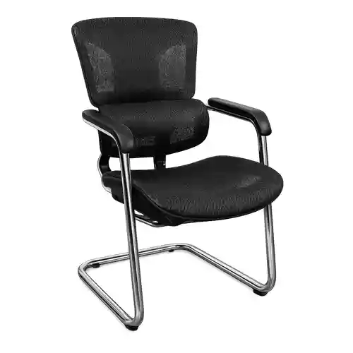 Black office visitor chair with armrests and metal frame in Qatar