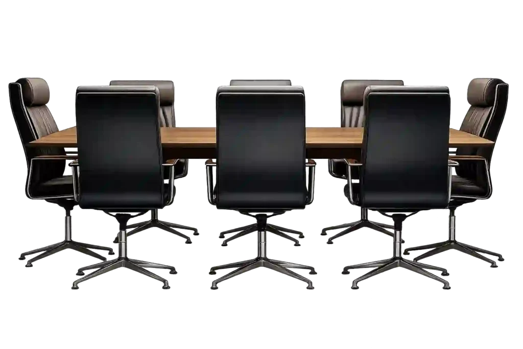 Modern conference room chairs with meeting table setup for office use.