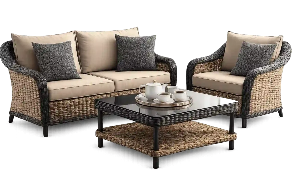 Elegant living room furniture set with coffee table from coffee table suppliers in Qatar.