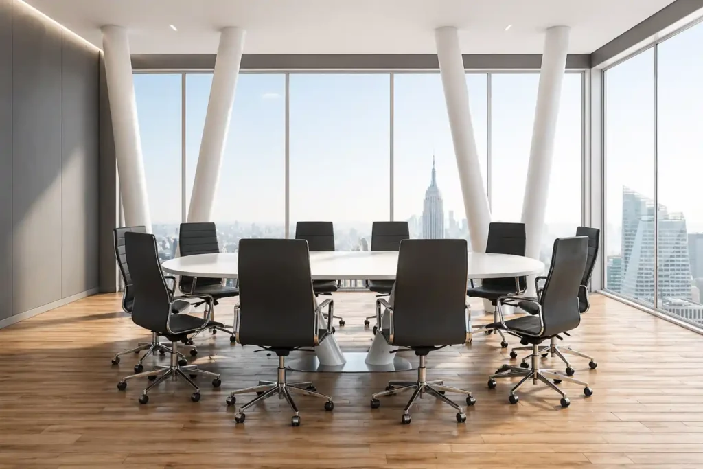 Modern conference table and chairs by office furniture suppliers in Qatar.