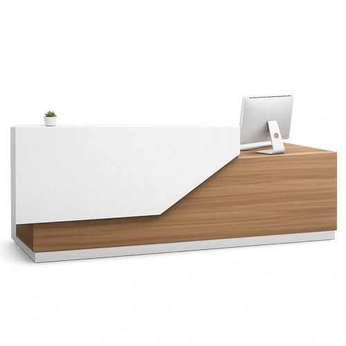 Modern reception desk counter with wooden finish for professional office furniture stores.
